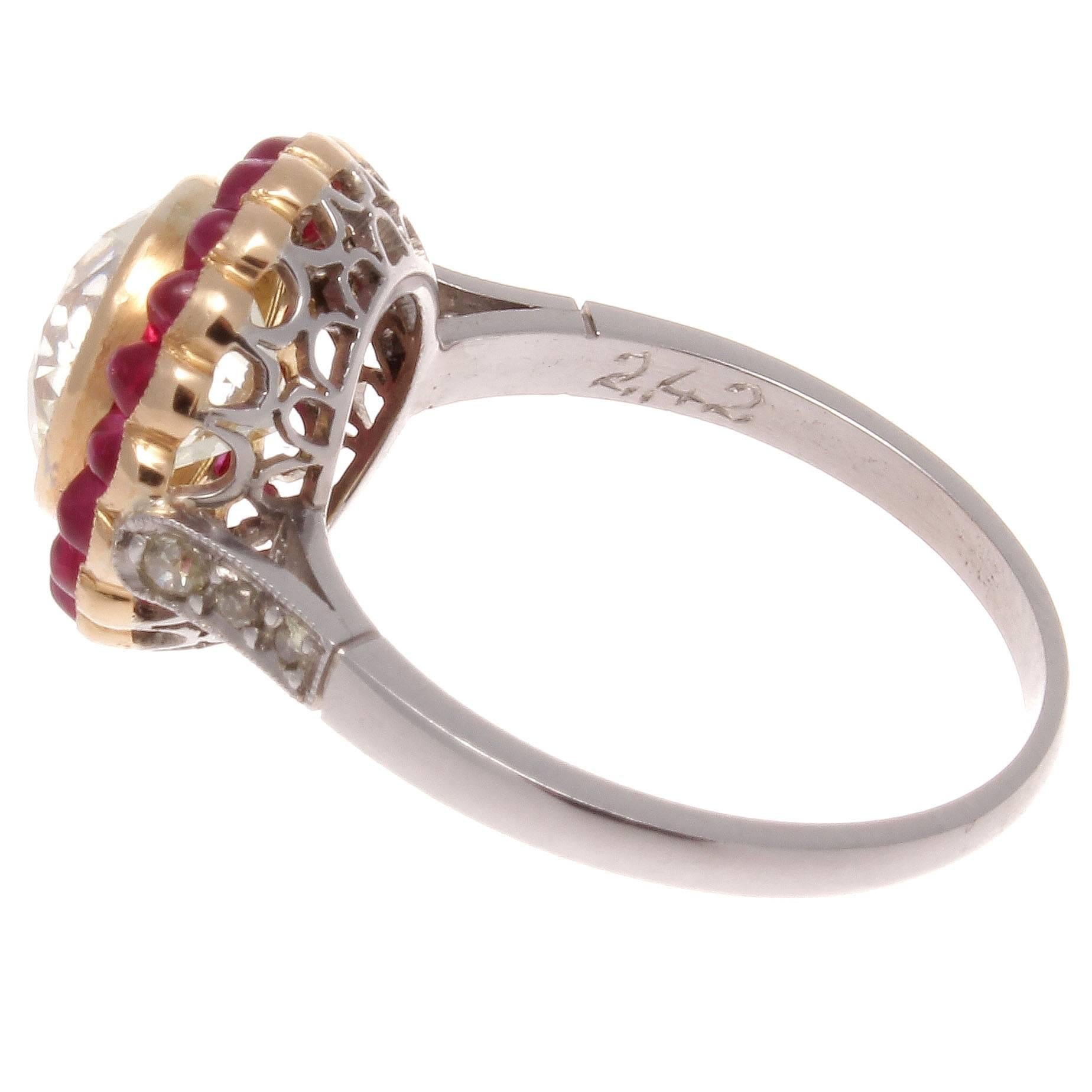 Women's Old European 2.42 Carat Diamond Ruby Platinum Engagement Ring