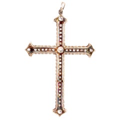 19th Century Spanish Diamond Gold Silver Cross