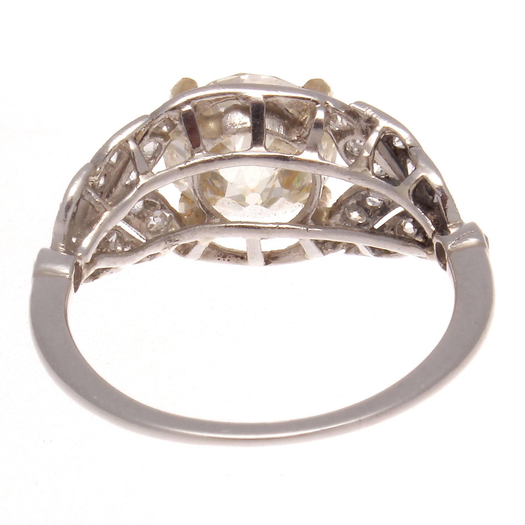 Women's Art Deco 2.59 Carat Diamond Platinum Engagement Ring