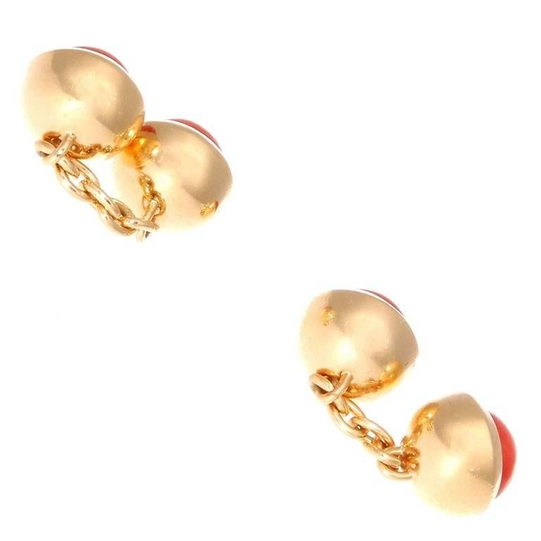 Cartier Coral Gold Cufflinks In Excellent Condition In Beverly Hills, CA