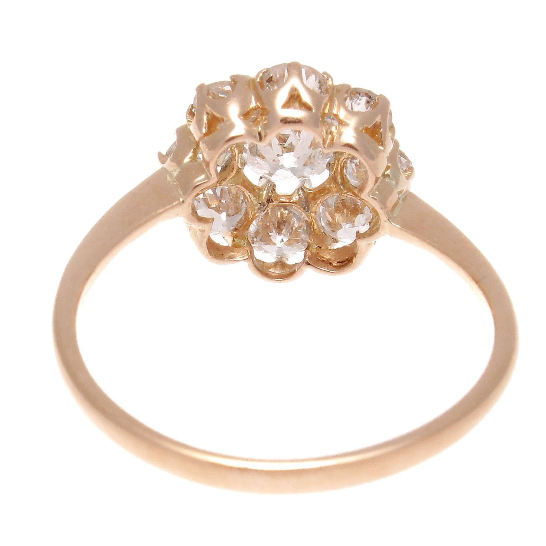 Antique Old European Diamond Gold Cluster Ring In Excellent Condition In Beverly Hills, CA