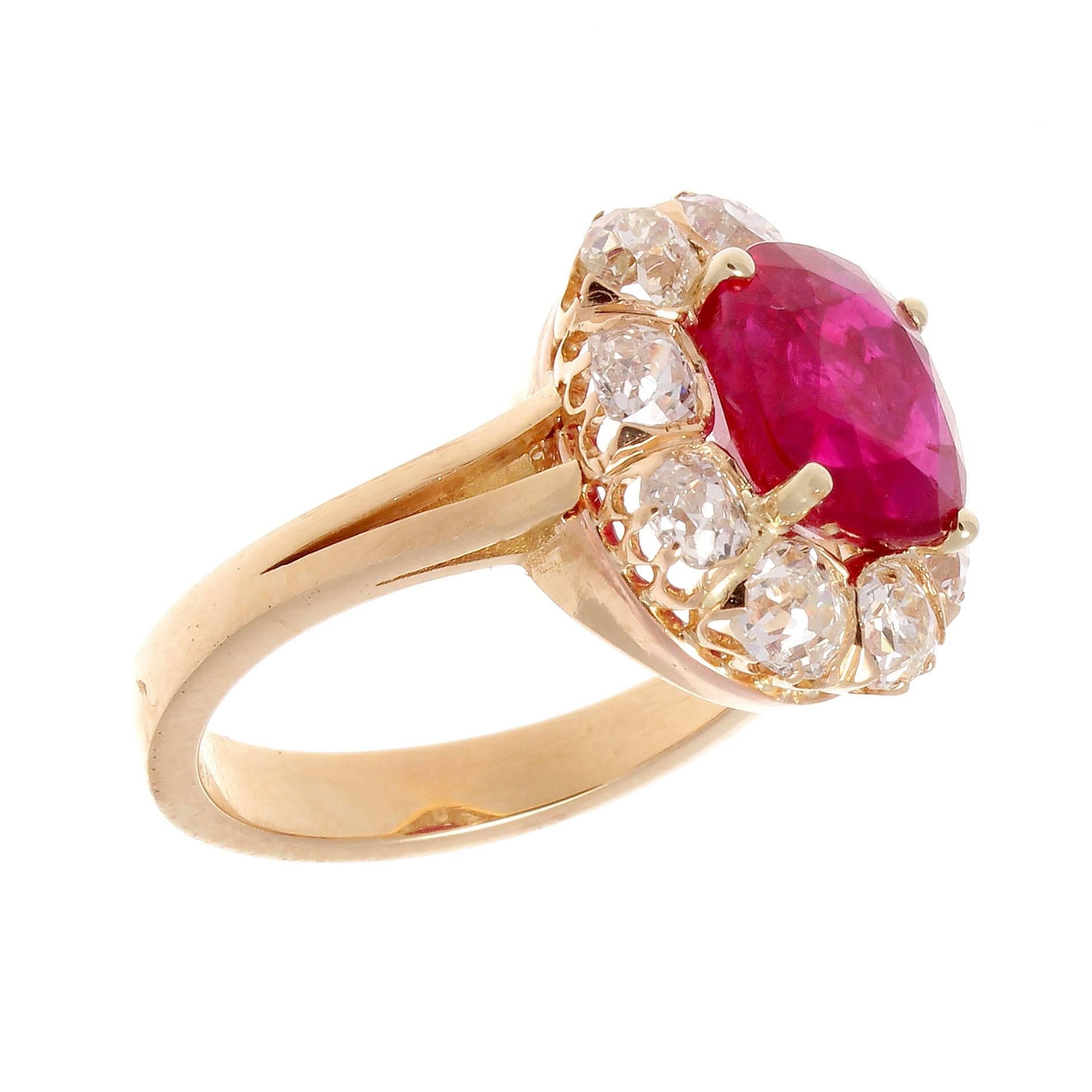 Women's Victorian 3.71 Carat Burma No Heat Ruby Diamond Gold Ring