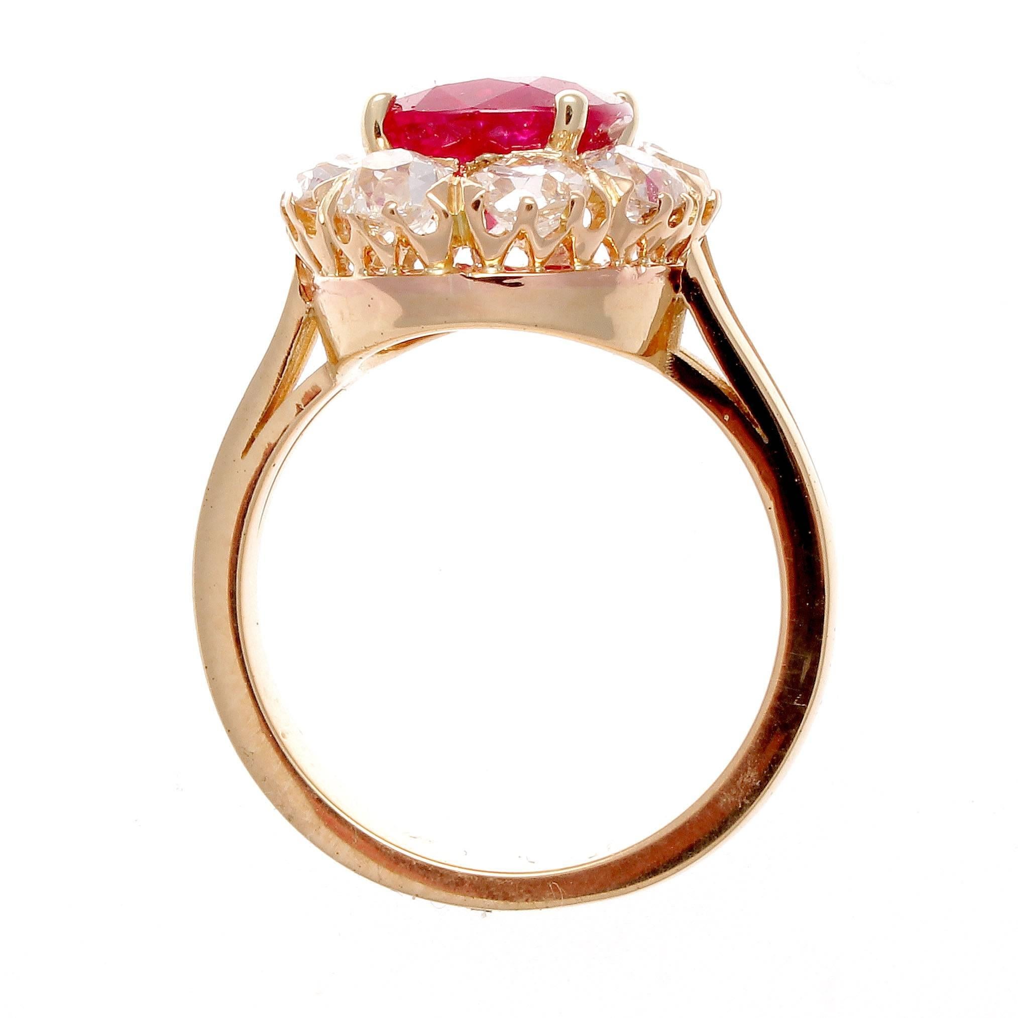 Victorian 3.71 Carat Burma No Heat Ruby Diamond Gold Ring 1