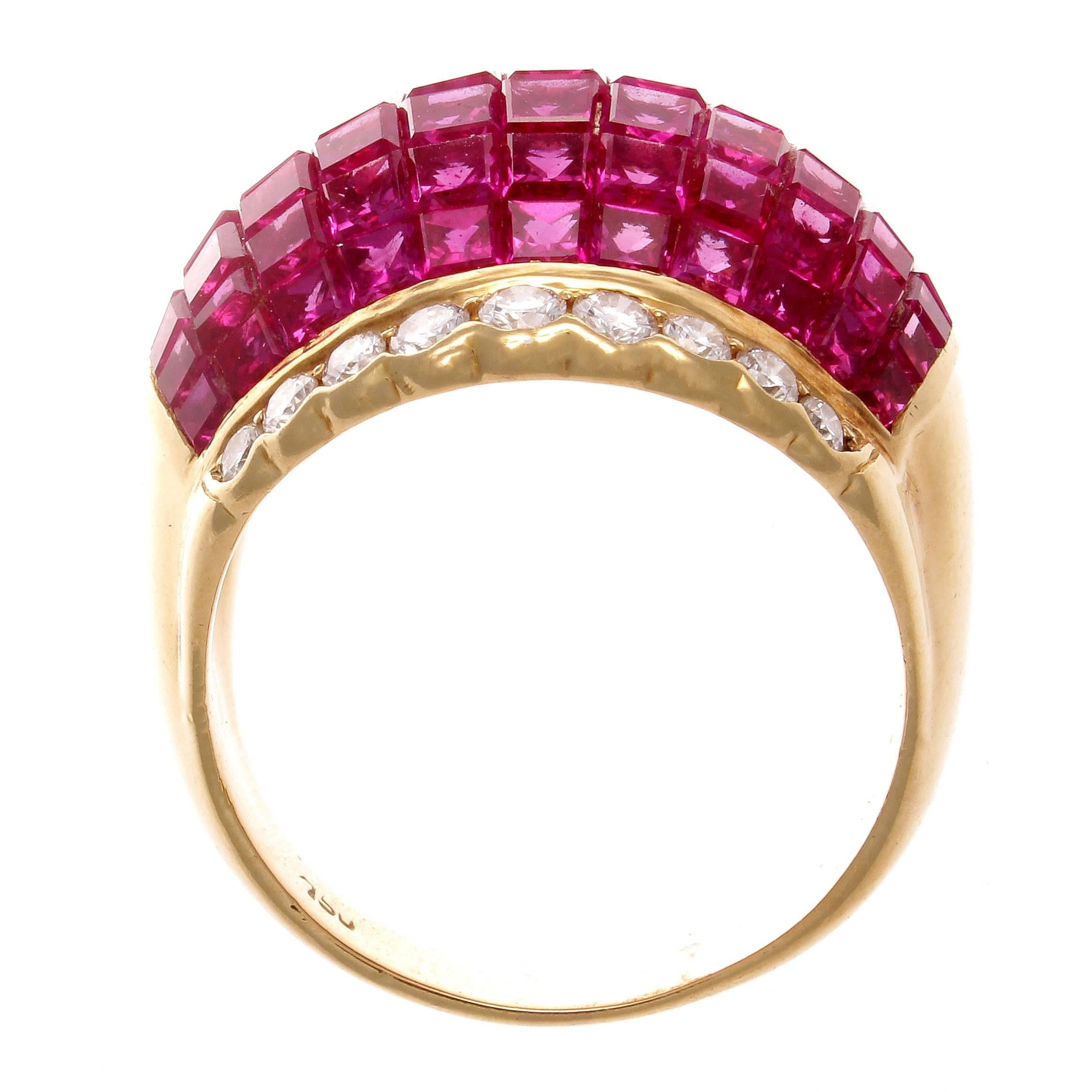 Modern Mystery Set Ruby Diamond Gold Dome Ring