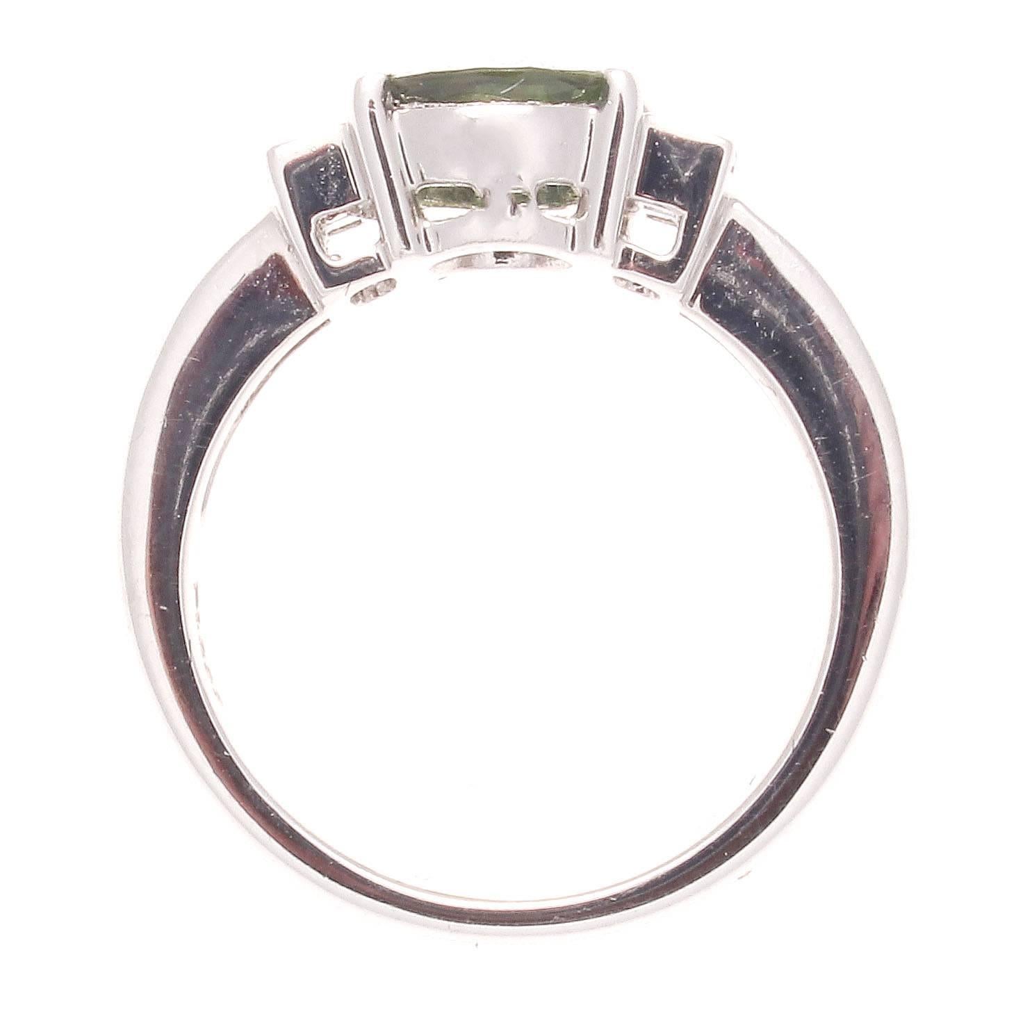 Modern Green Sapphire Diamond Platinum Engagement Ring