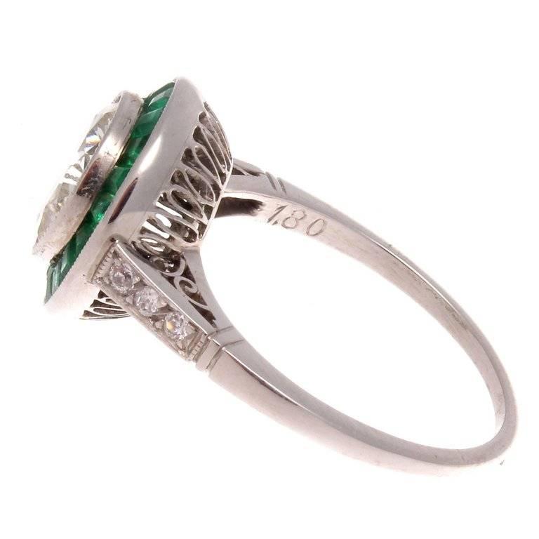 Art Deco 1.80 Carat Diamond Emerald Platinum Ring