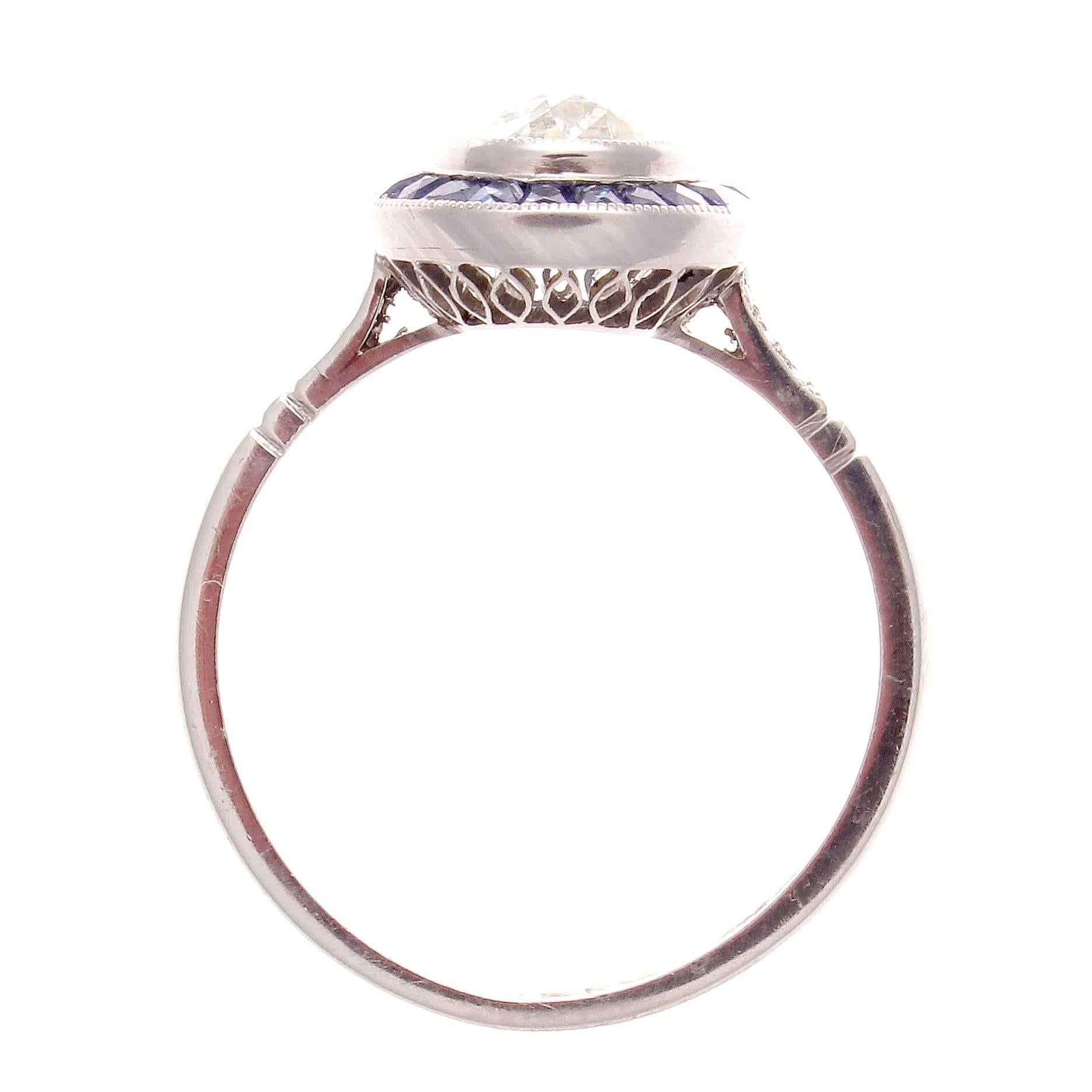 Art Deco 1.35 Diamond Sapphire Platinum Ring