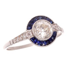 0.86 Carat Diamond Sapphire Halo Platinum Engagement Ring
