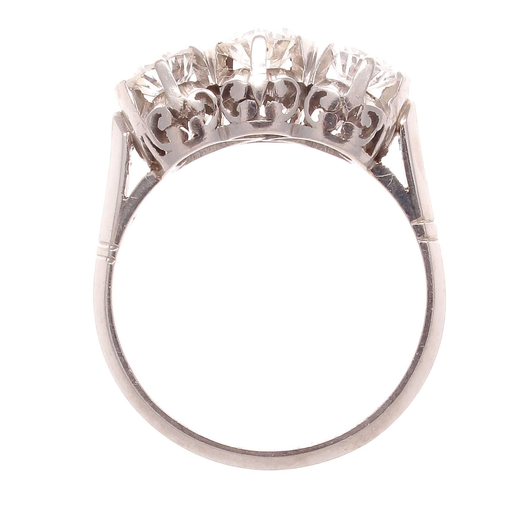 Art Deco Three-Stone Diamond Platinum Ring