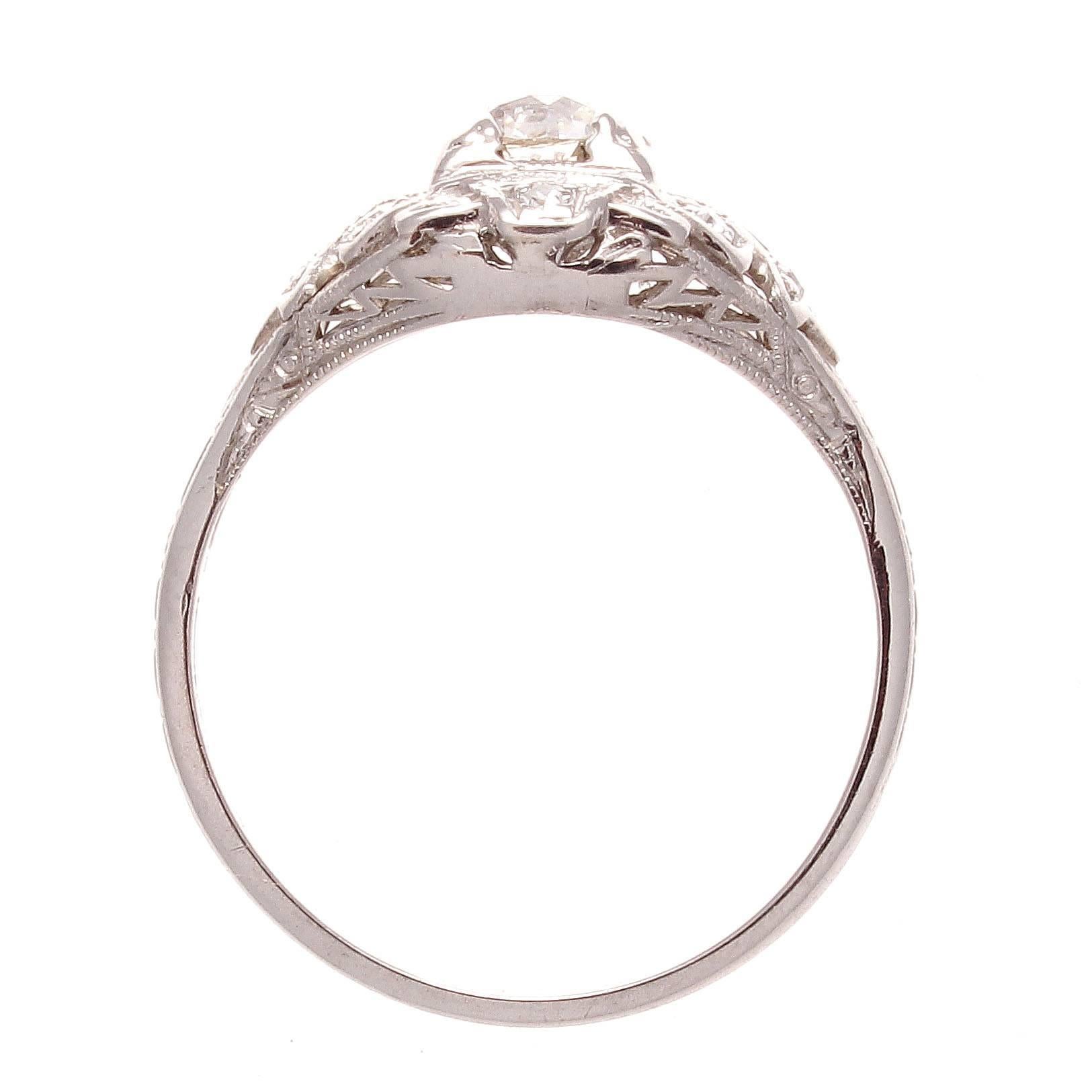 Art Deco Diamond Platinum Engagement Ring In Excellent Condition In Beverly Hills, CA