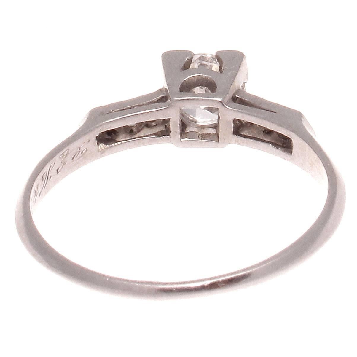 Art Deco 0.50 Carat Diamond Platinum Engagement Ring In Excellent Condition In Beverly Hills, CA