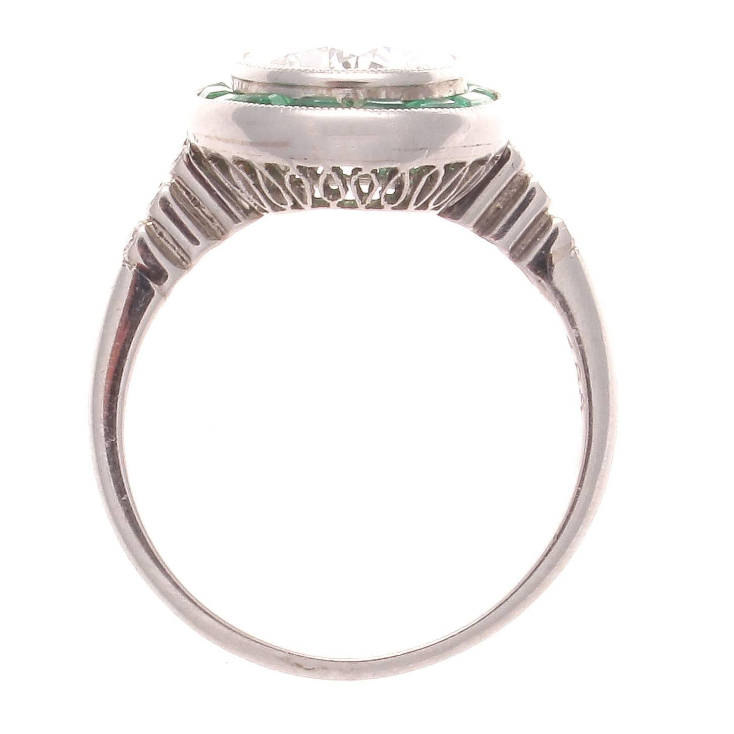 Art Deco 1.88 Carat Diamond Emerald Platinum Ring