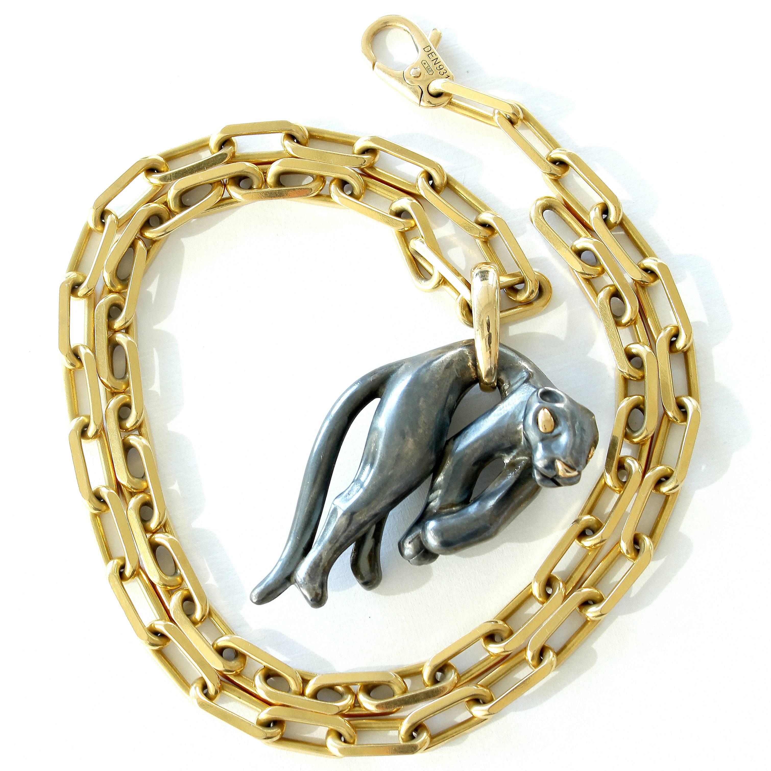 Cartier Hematite Panther Gold Necklace In Excellent Condition In Beverly Hills, CA