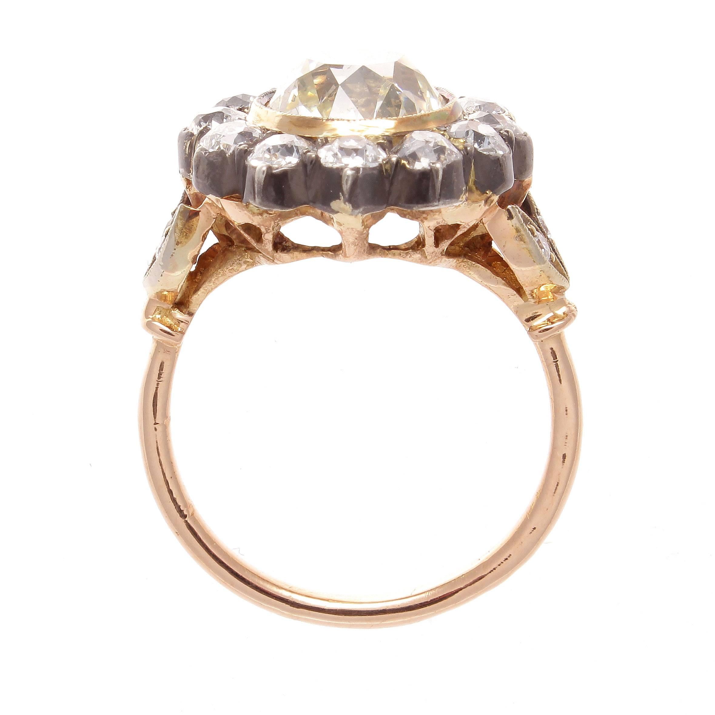 Victorian 2.77 Carat Old European Cut Diamond Gold Cluster Ring In Excellent Condition In Beverly Hills, CA