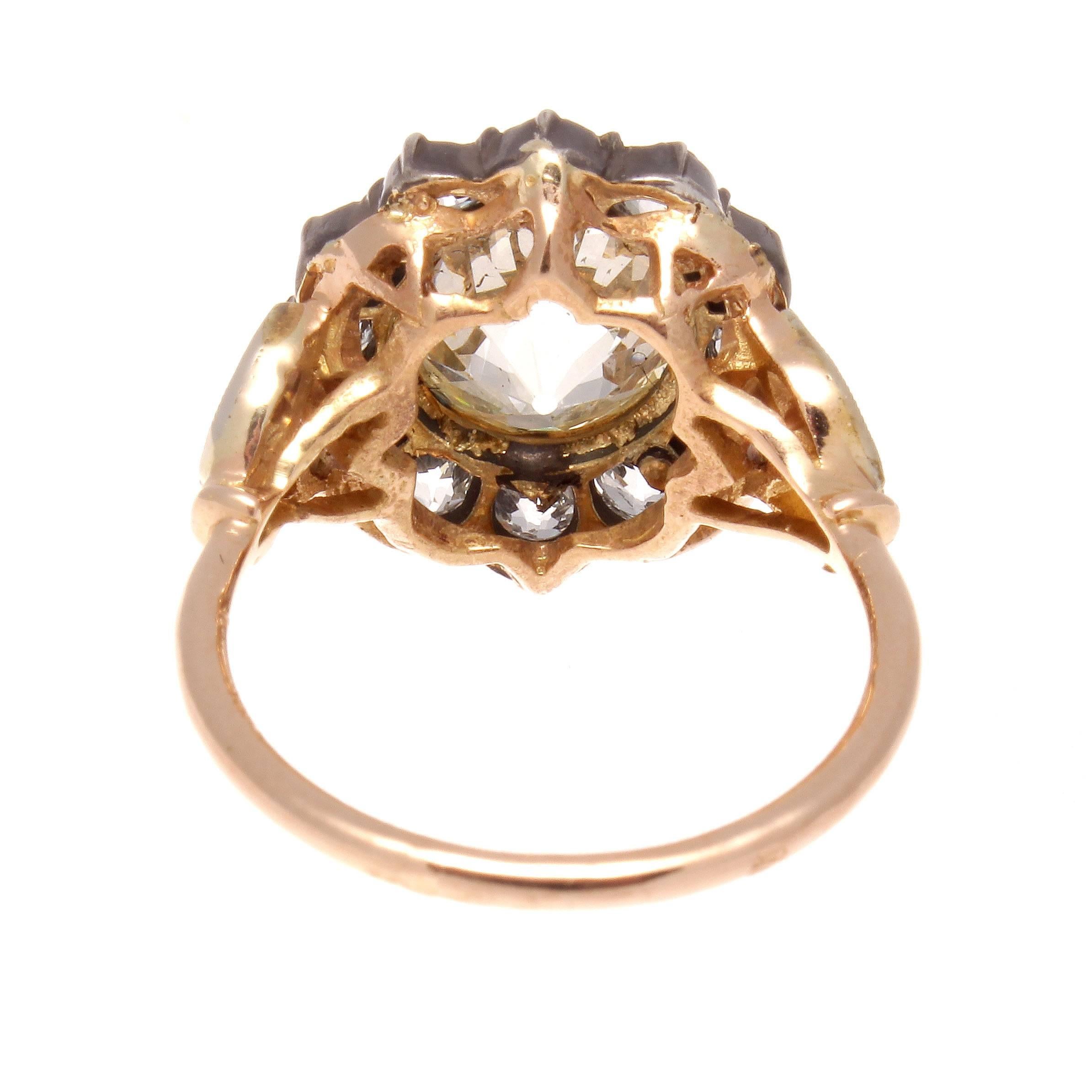 Women's Victorian 2.77 Carat Old European Cut Diamond Gold Cluster Ring