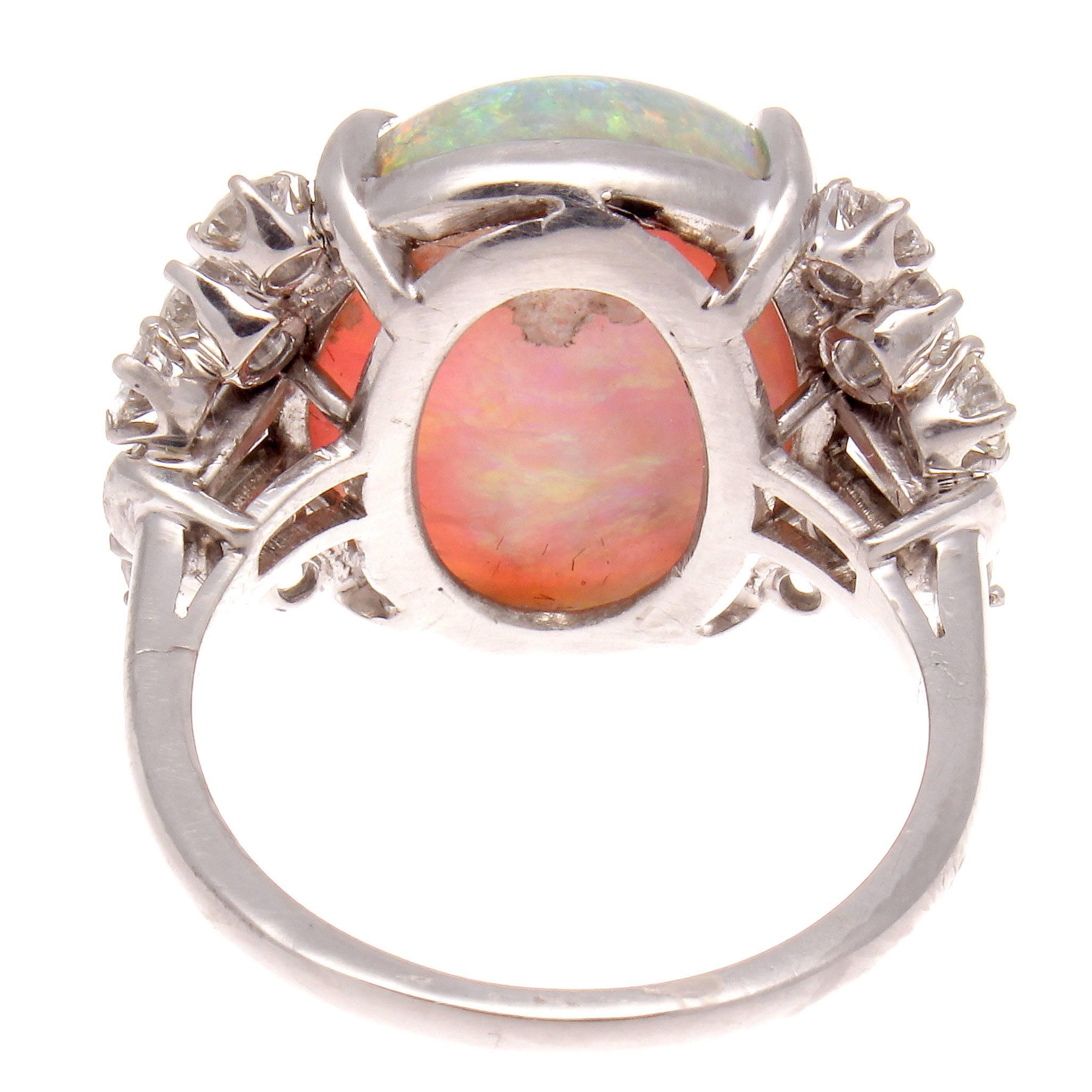 1950s Retro 10.88 Carat Opal Diamond Platinum Cocktail Ring In Excellent Condition In Beverly Hills, CA