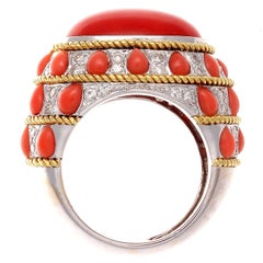 Coral Diamond Gold Cocktail Ring