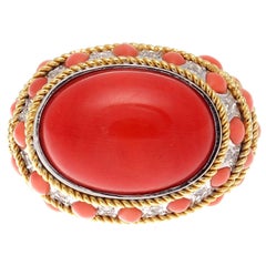 Coral Diamond Gold Cocktail Ring