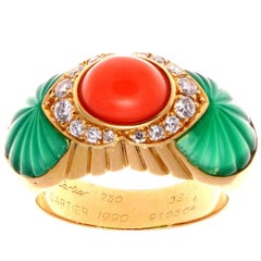 Vintage Cartier Coral Chrysophrase Diamond Gold Ring