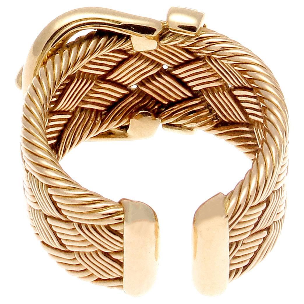 Modern Hermes Buckle Diamond Gold Ring