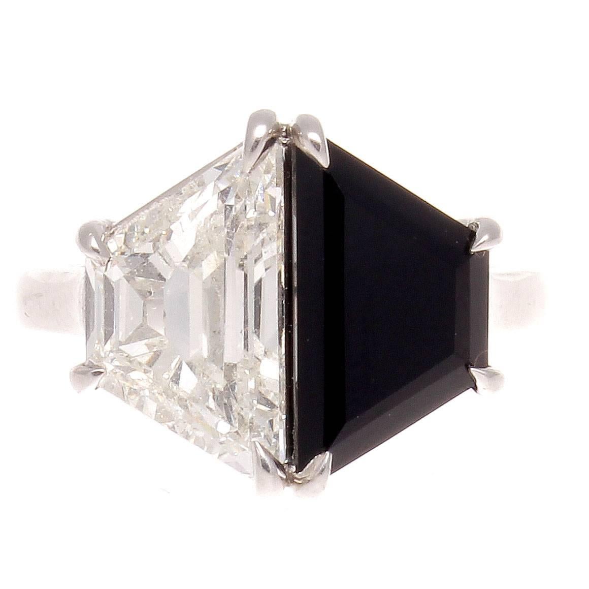 Modern GIA Certified 2.27 Carat Diamond Onyx Platinum Ring