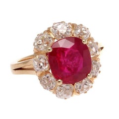 Victorian 3.71 Carat Burma No Heat Ruby Diamond Gold Ring