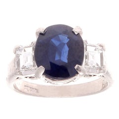 3.07 Carat Sapphire Diamond Platinum Engagement Ring