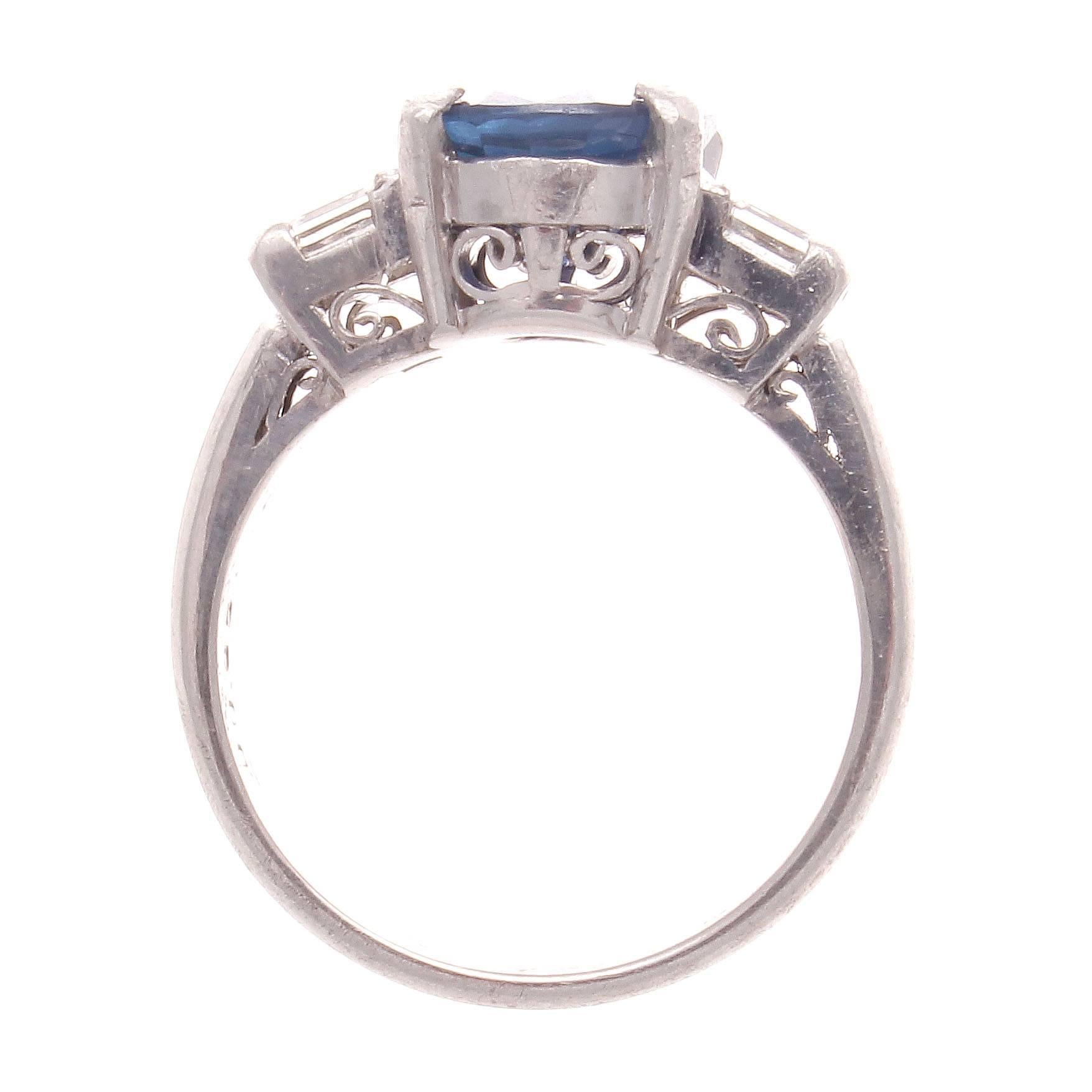 Modern 3.07 Carat Sapphire Diamond Platinum Engagement Ring