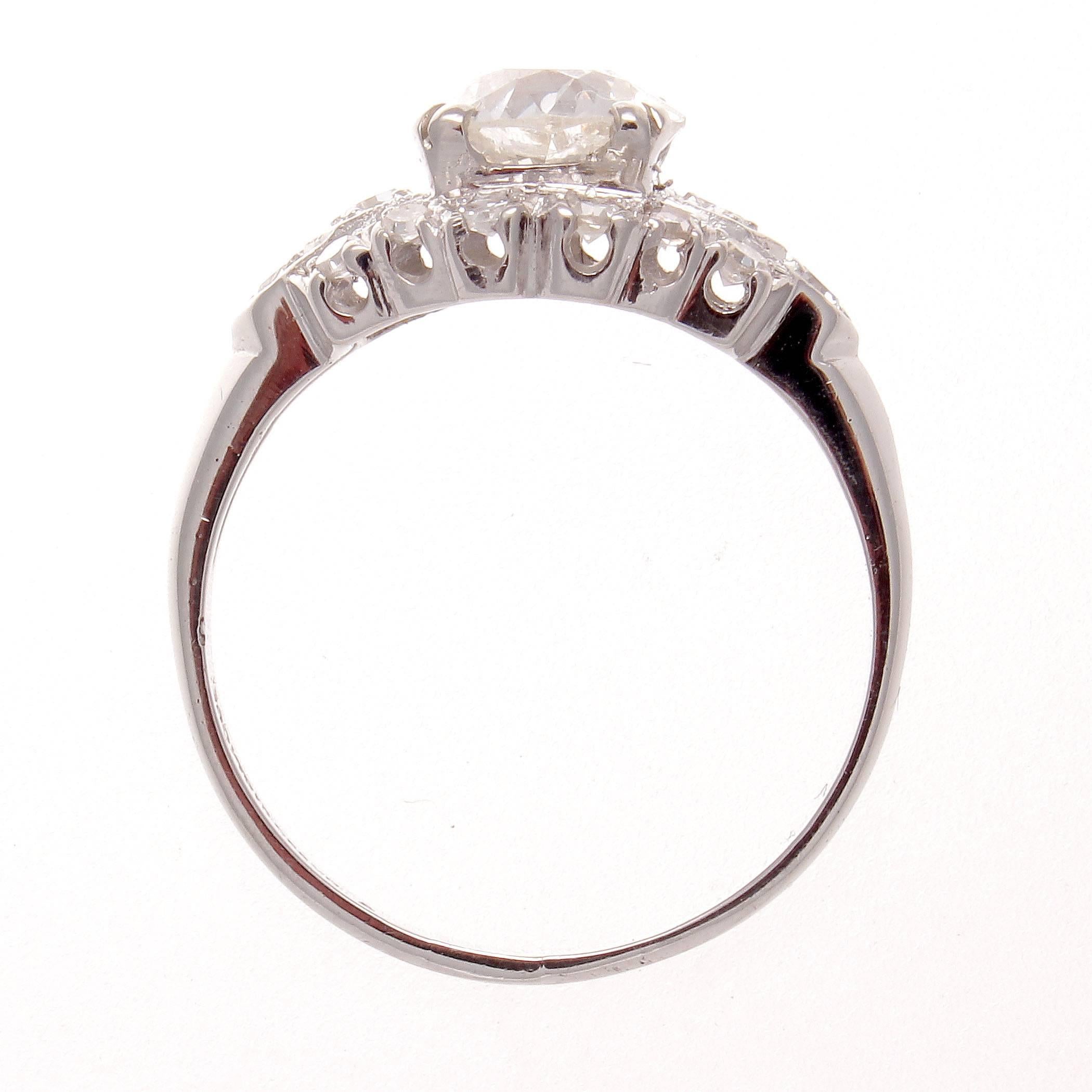 Art Deco 1.16 Carat Old European Cut Diamond Platinum Engagement Ring In Excellent Condition In Beverly Hills, CA