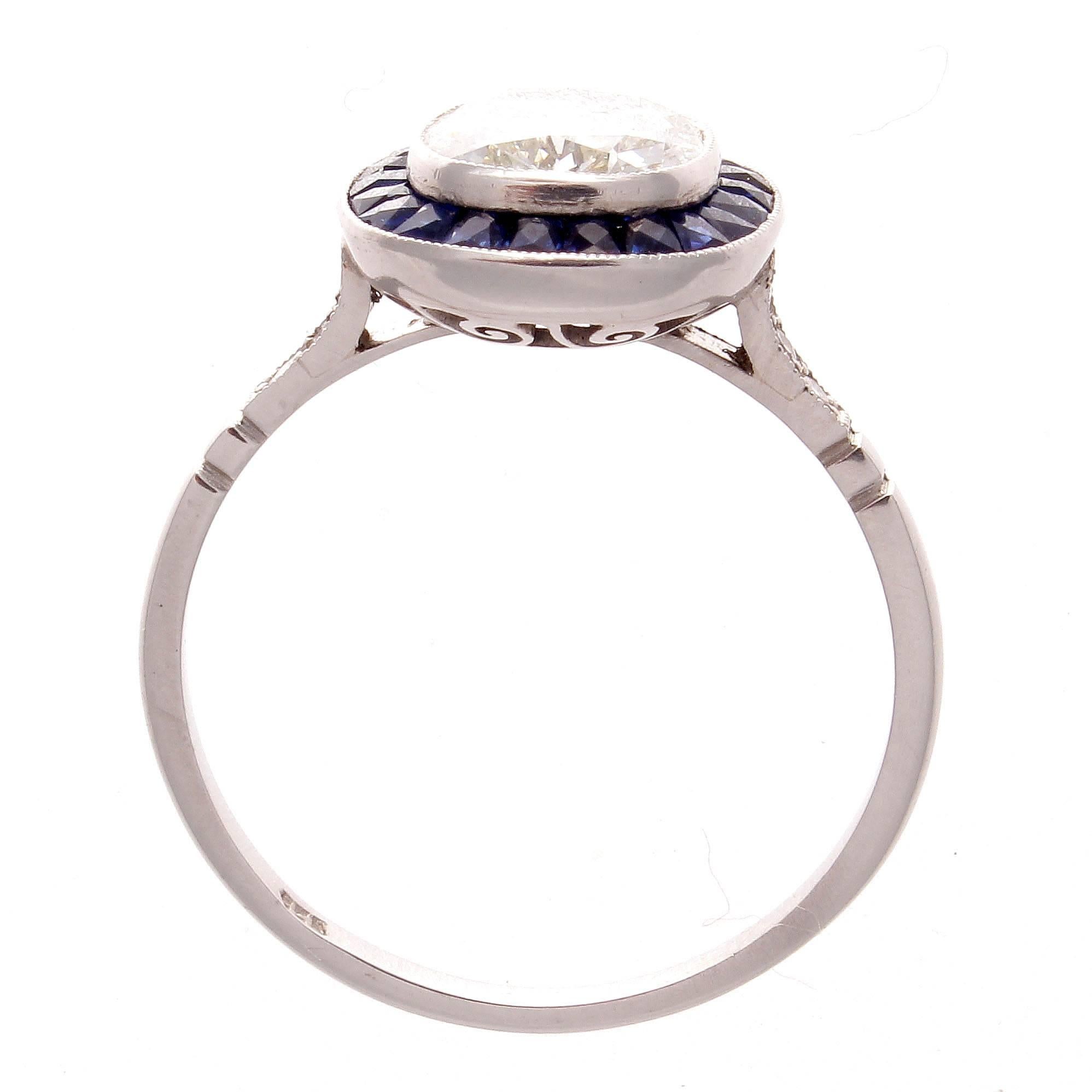 Art Deco 1.34 Diamond Sapphire Ring