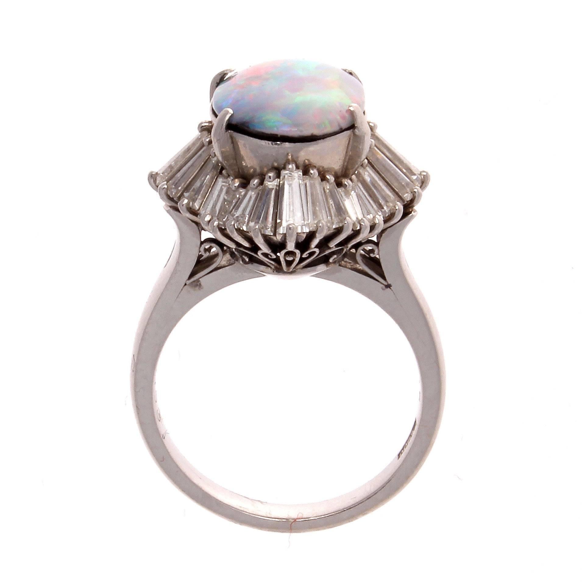 3.45 Carat Black Opal Diamond Platinum Ballerina Ring In Excellent Condition In Beverly Hills, CA