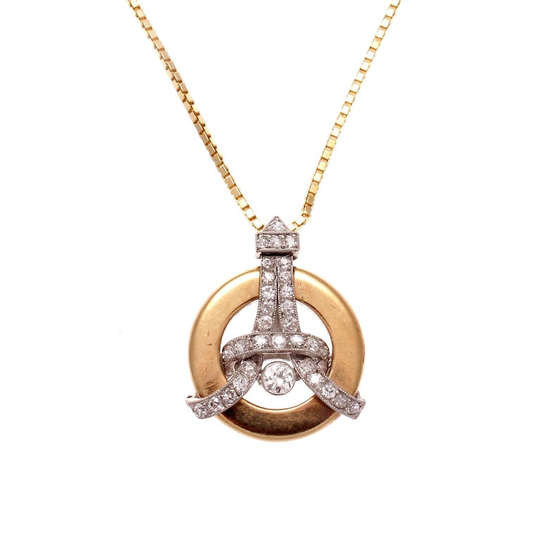 Eiffel Tower Diamond Gold Necklace For Sale at 1stdibs