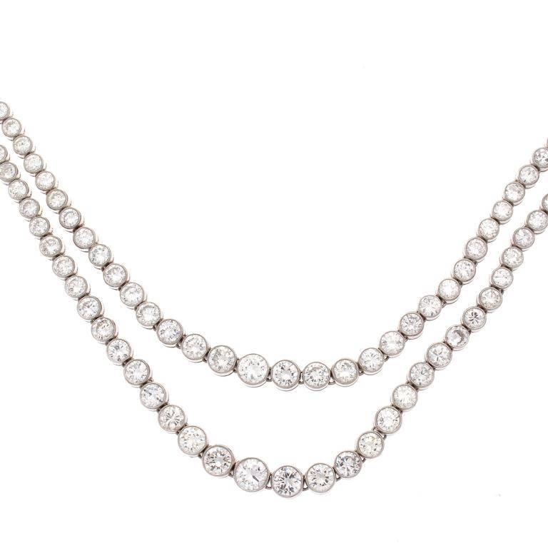 Double Stranded Diamond Platinum Necklace In Excellent Condition In Beverly Hills, CA