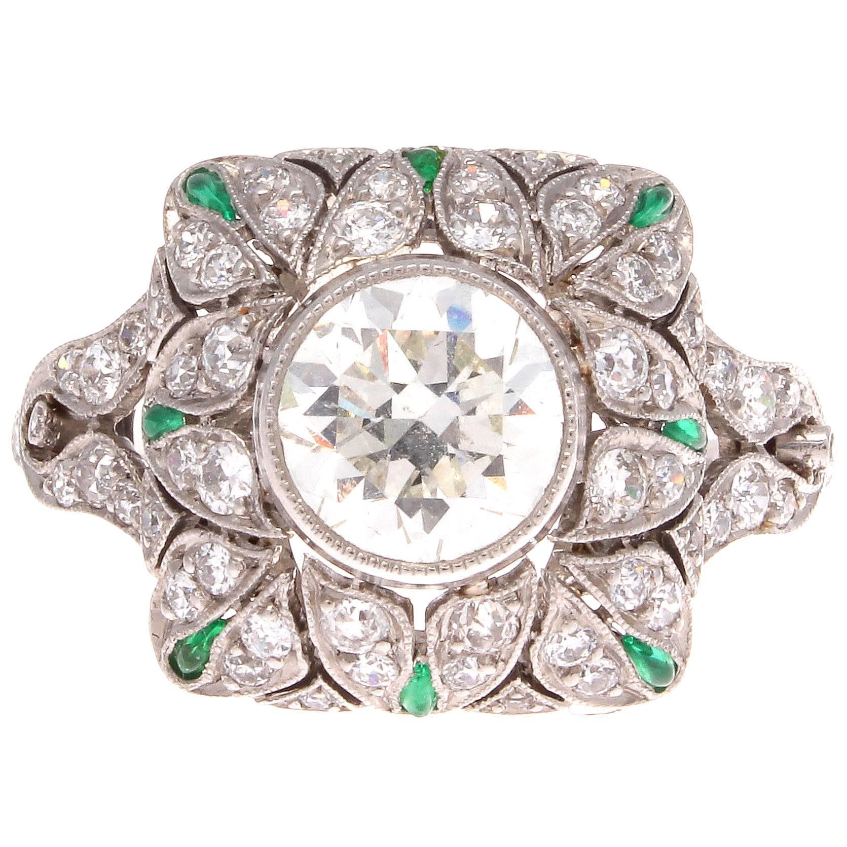 Diamond Emerald Platinum Engagement Ring