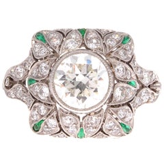Diamond Emerald Platinum Engagement Ring