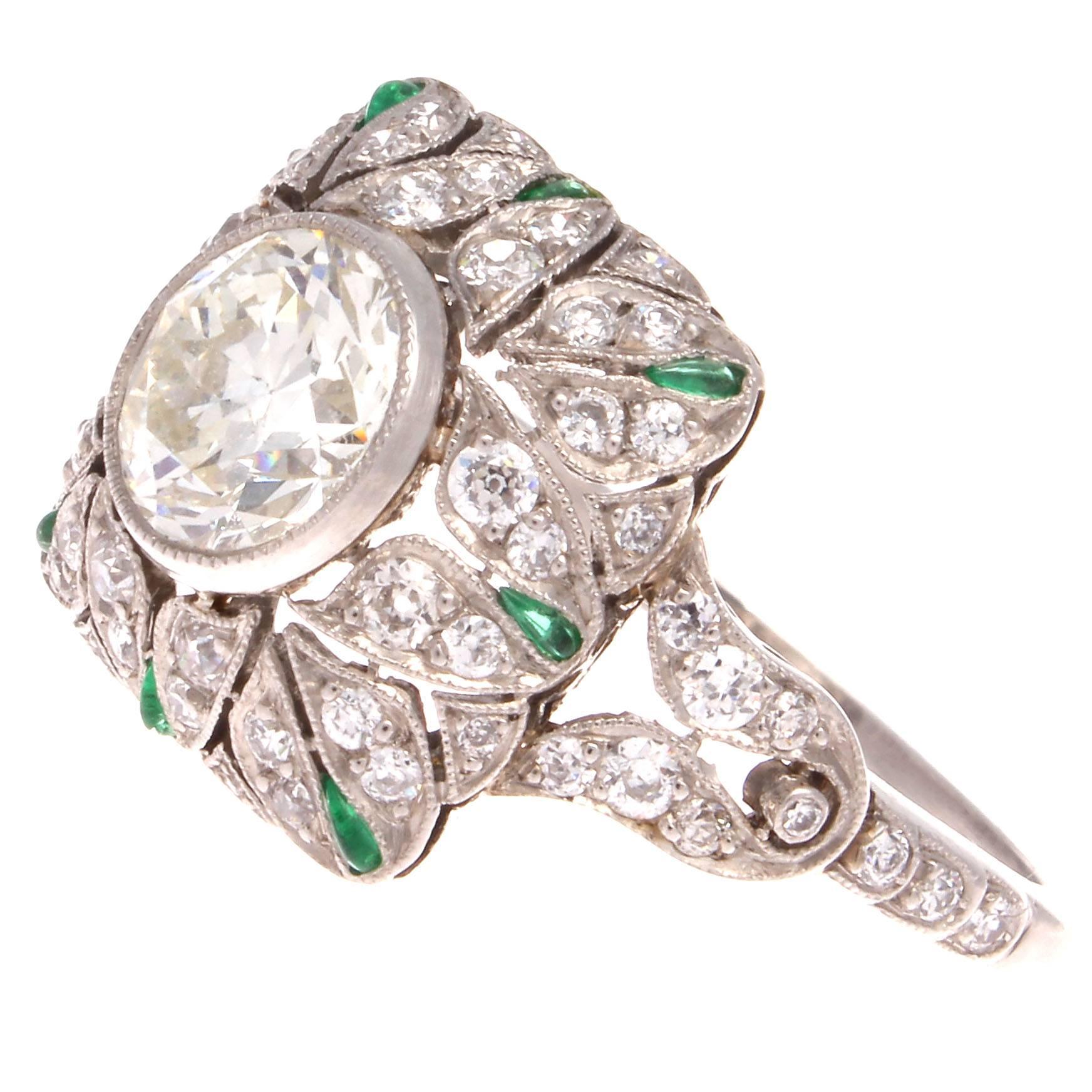 Diamond Emerald Platinum Engagement Ring In Excellent Condition In Beverly Hills, CA