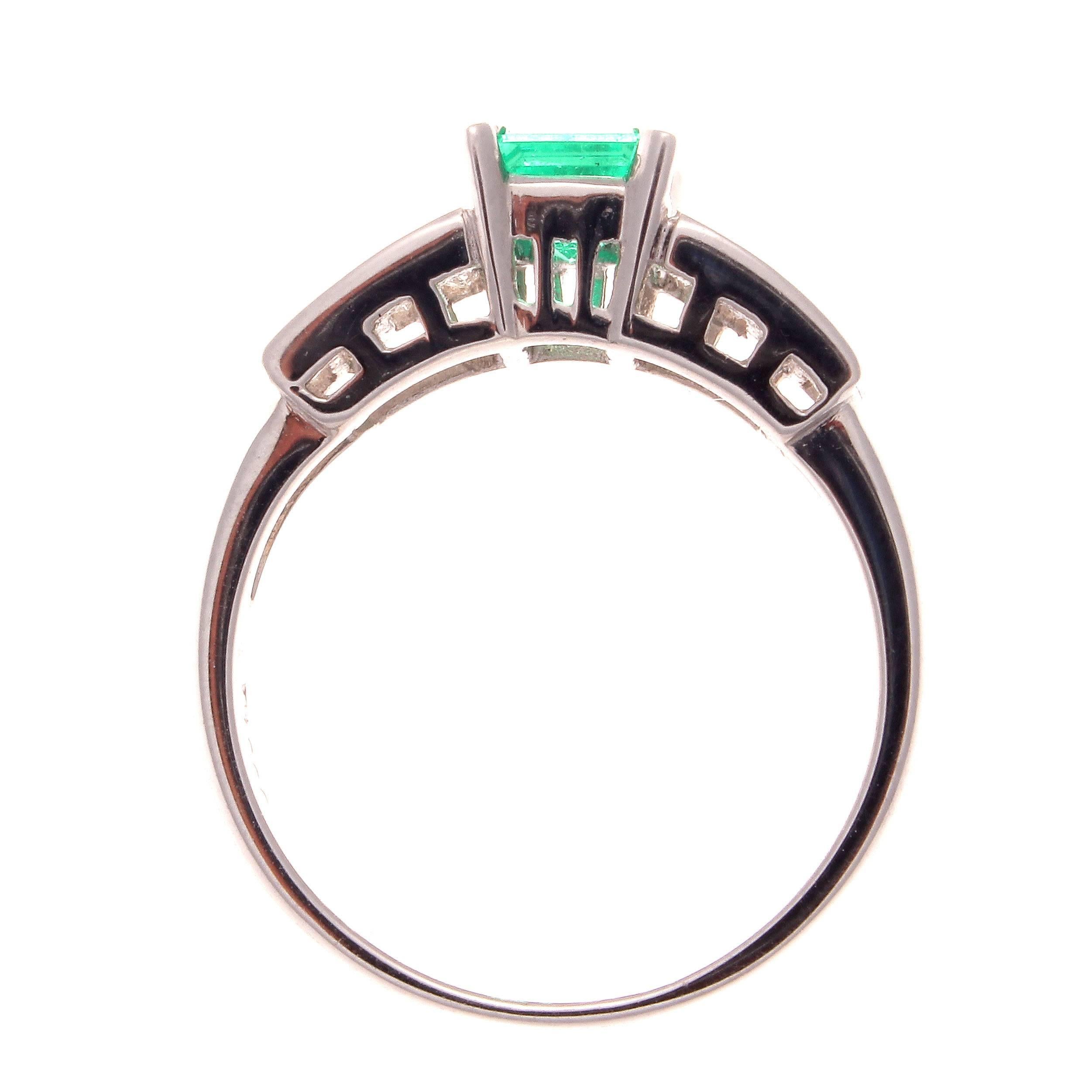 Modern Emerald Diamond Platinum Engagement Ring