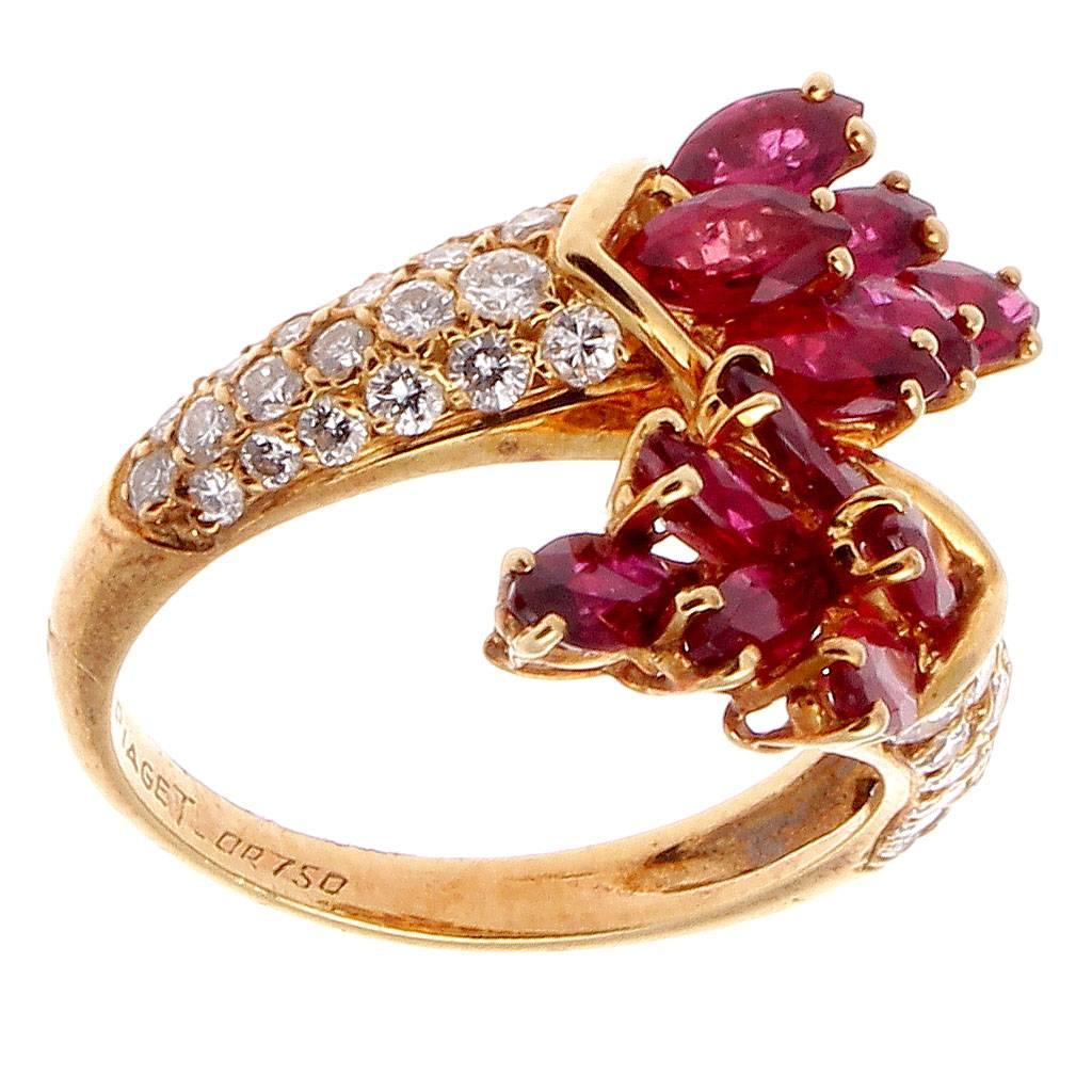 Modern Piaget Ruby Diamond Gold Bypass Ring