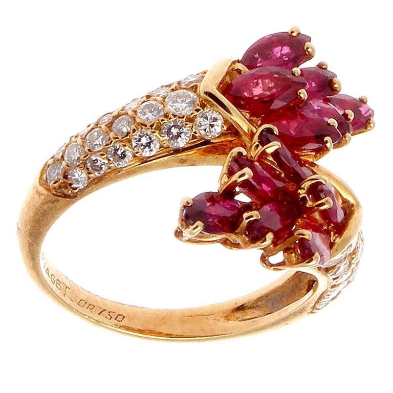 Piaget Ruby Diamond Gold Bypass Ring at 1stDibs