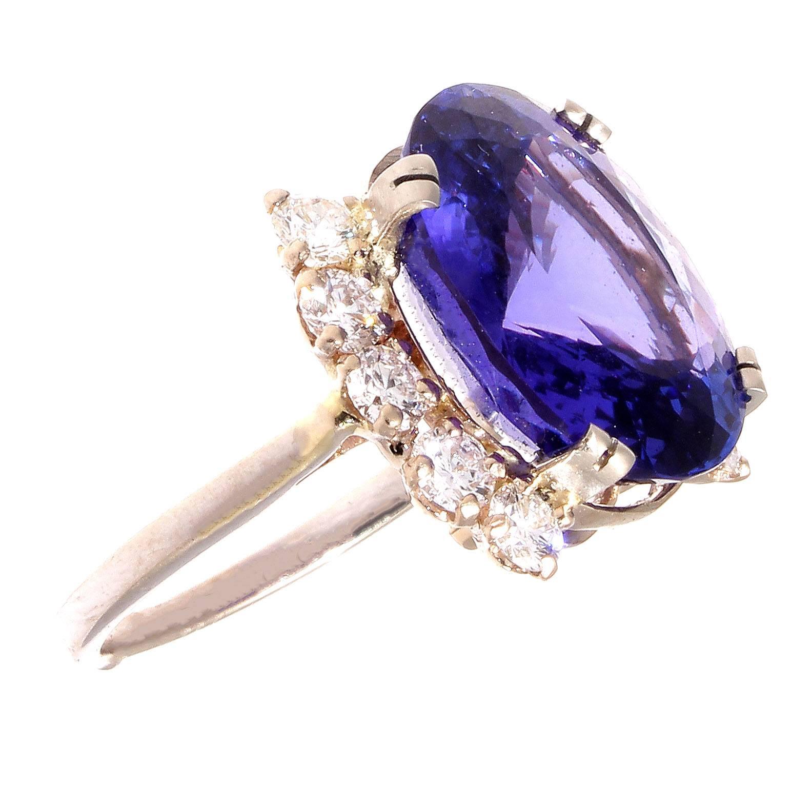 First introduced to the market in 1968 by Tiffany & Co. who admired its purplish-violet color which has become an intricate part of modern jewelry. Placed in a 1960's ring is an approximately 10 carat vibrantly translucent tanzanite that is