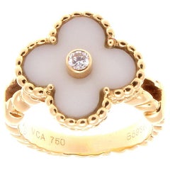 Van Cleef & Arpels Alhambra White Coral Diamond Gold Ring