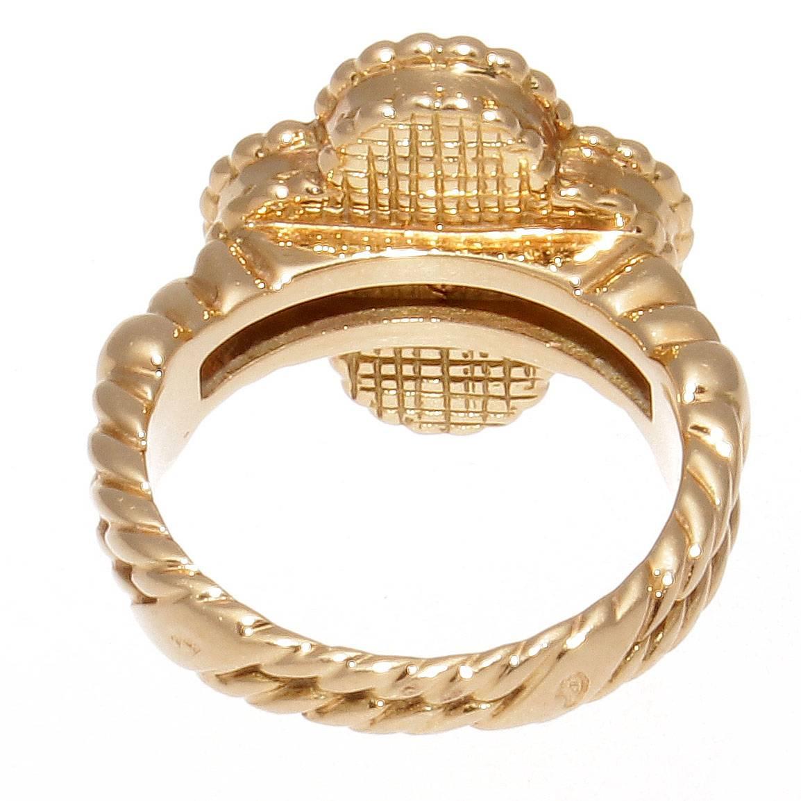 Van Cleef & Arpels Alhambra White Coral Diamond Gold Ring In Excellent Condition In Beverly Hills, CA