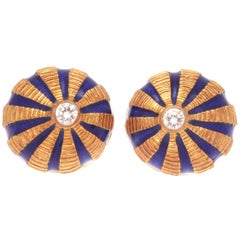 Tiffany & Co. Schlumberger Diamond Enamel Gold Earrings