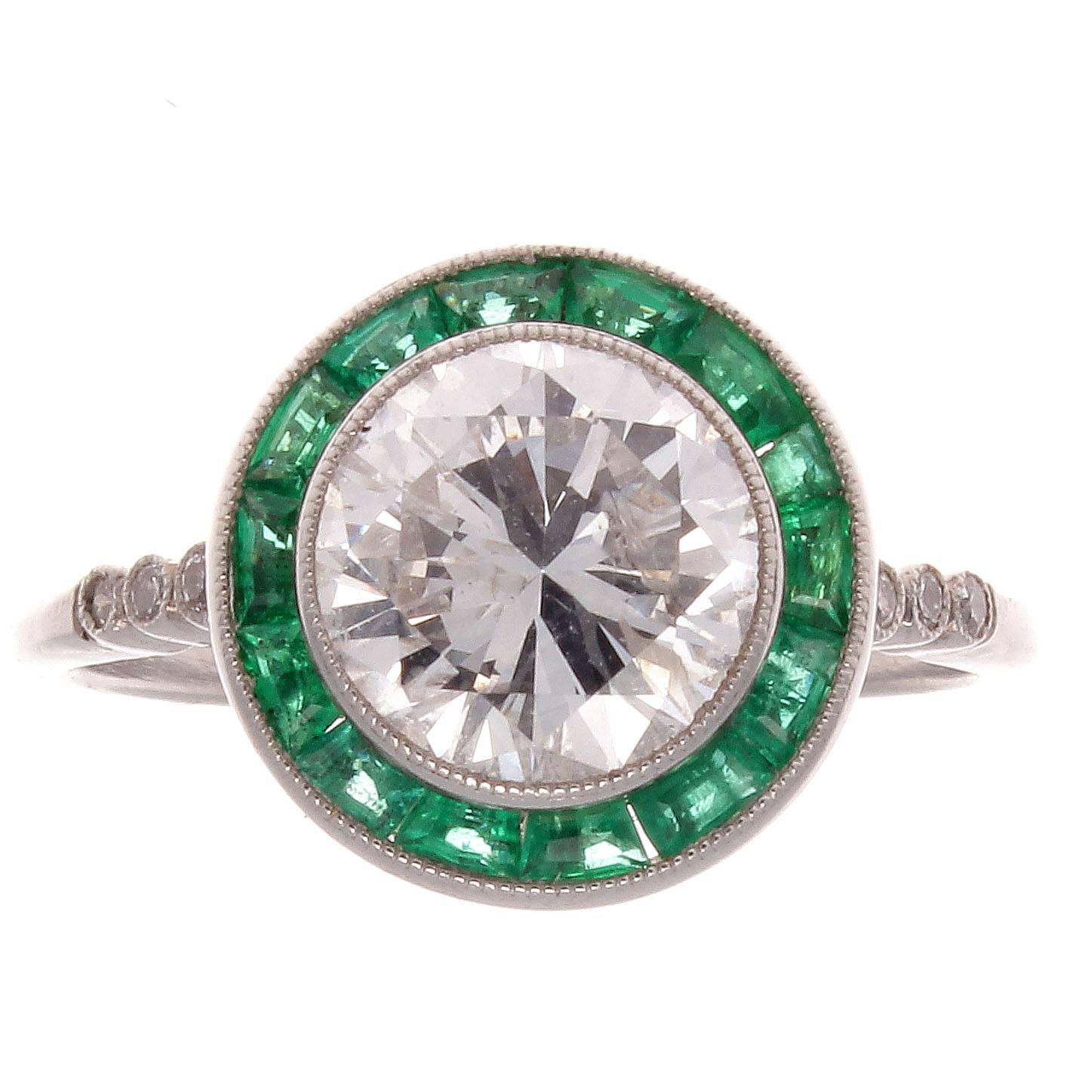 1.88 Carat Diamond Emerald Platinum Ring