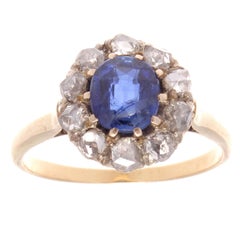 Victorian Sapphire Diamond Gold Cluster Ring