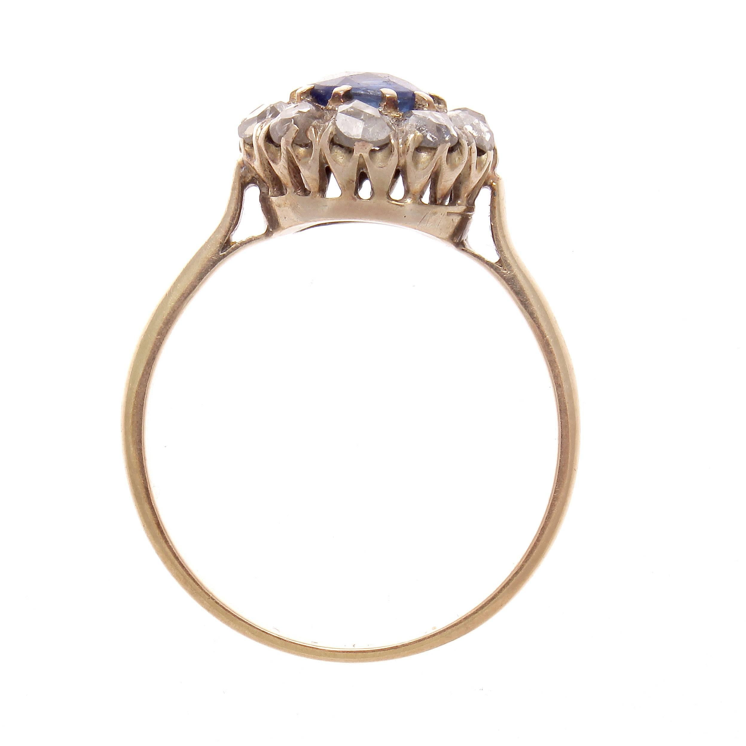 Victorian Sapphire Diamond Gold Cluster Ring In Excellent Condition In Beverly Hills, CA