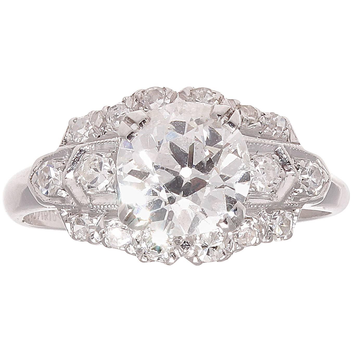 Art Deco 1.16 Carat Old European Cut Diamond Platinum Engagement Ring