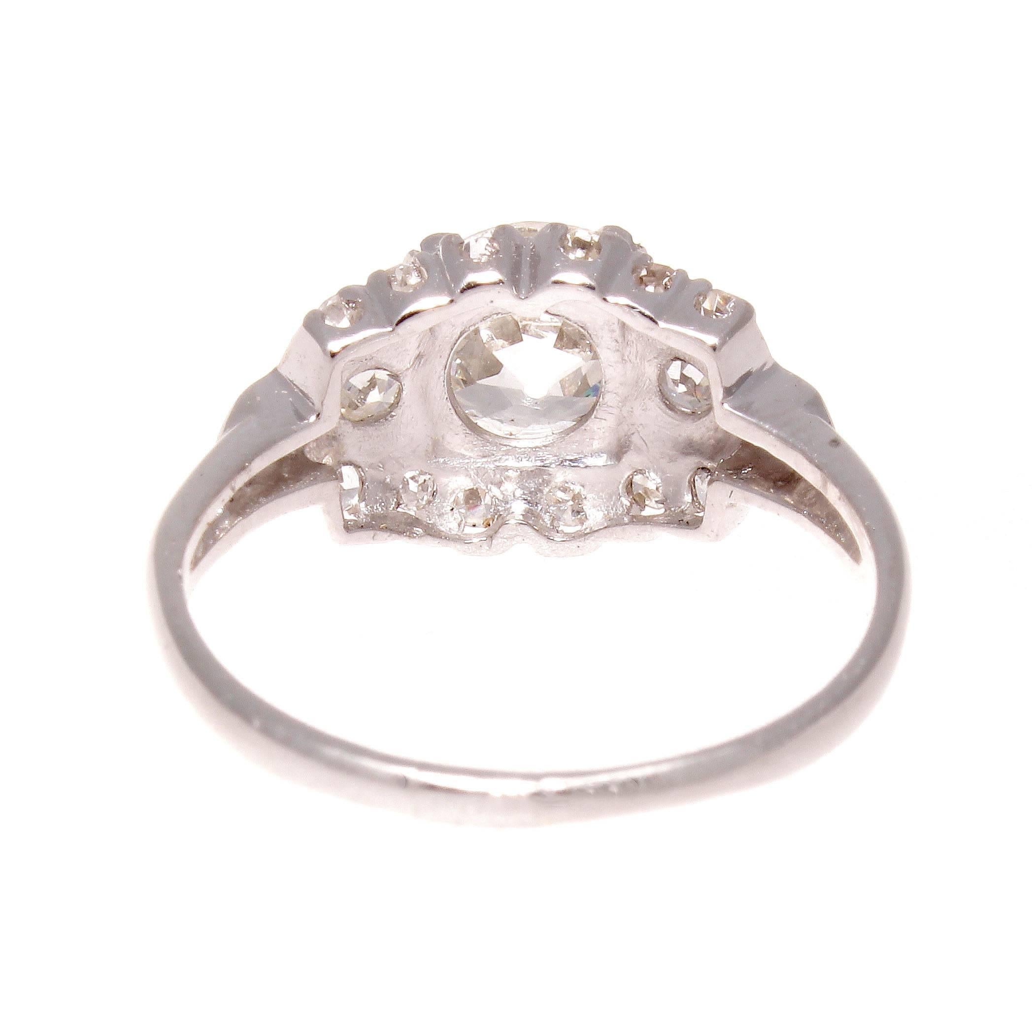 Women's Art Deco 1.16 Carat Old European Cut Diamond Platinum Engagement Ring