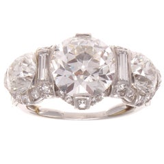 GIA 3.62 Old European Cut Diamond Platinum Three-Stone Engagement Ring GIA 3.62 Old European Cut Diamond Platinum Three-Stone Engagement Ring