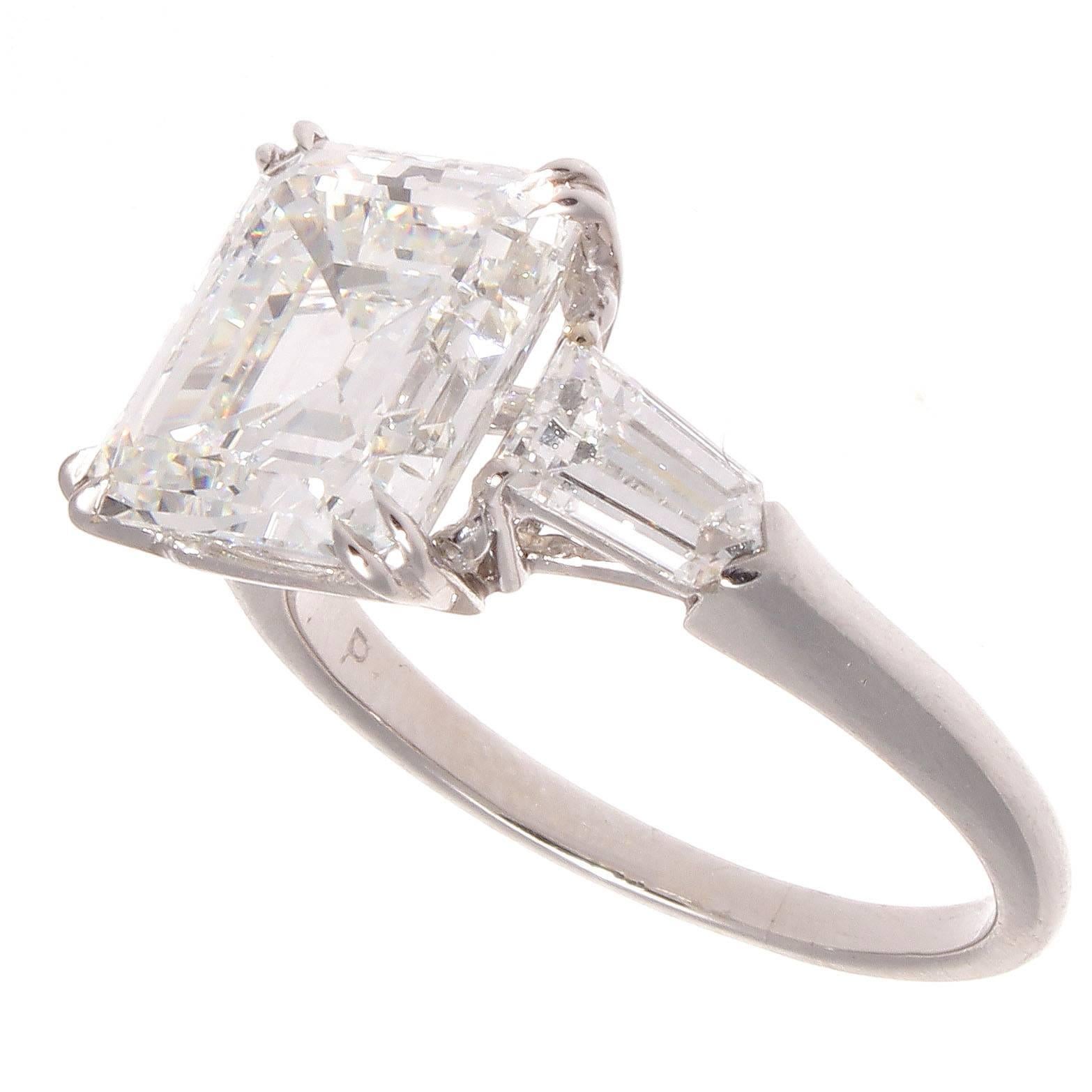 Art Deco GIA 4.12 Carat Diamond Platinum Engagement Ring In Excellent Condition In Beverly Hills, CA
